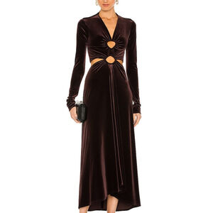 A.L.C. Maeve Dress Velvet Cutout Midi Dress V-Neck Long Sleeve Size 10